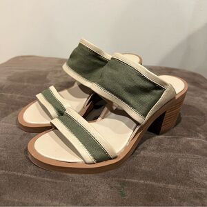 Kelsi Dagger Size 7.5 Canvas Block Stacked Heel Sandal Olive Green Slide